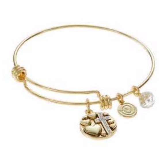LOVE THIS LIFE Bracelet Bangle Faith Cross Crystal Charm Gold Tone - Picture 1 of 6